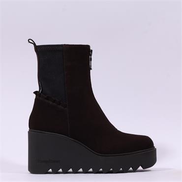 Marco Moreo Liege Front Zip Wedge Boot - Brown Suede